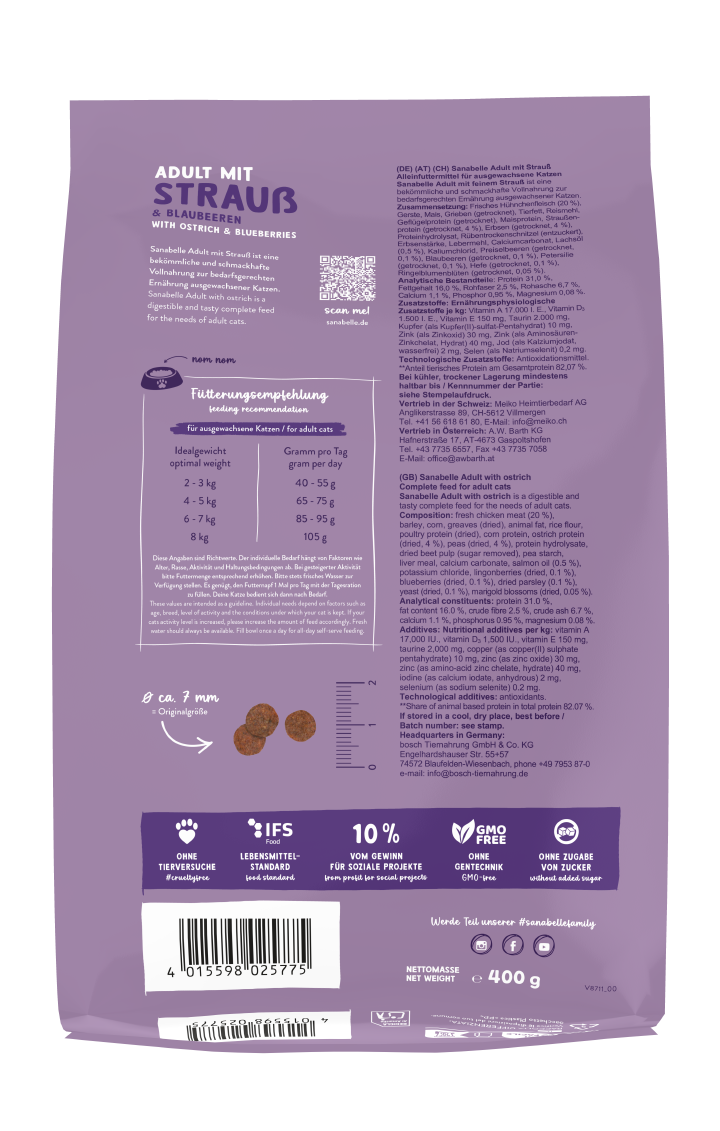 Sanabelle Katzen-Trockenfutter Adult mit Strauß